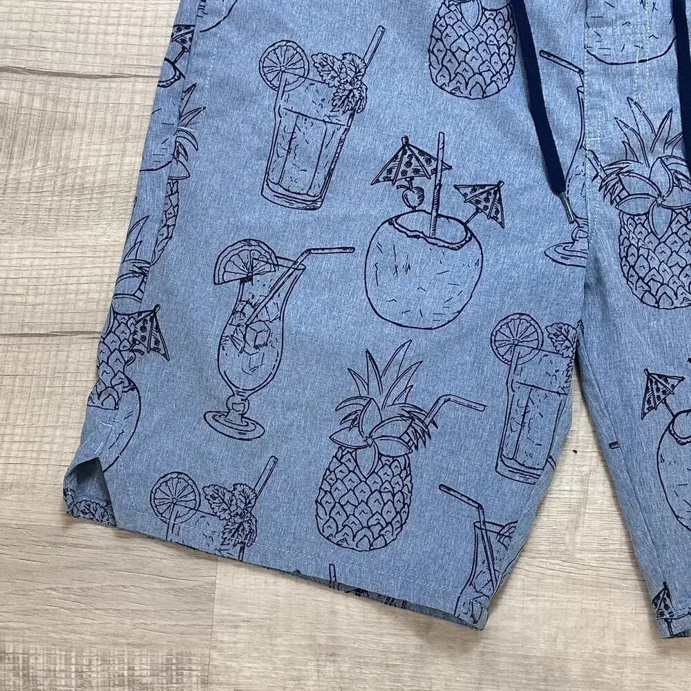 Travis Mathew AOP Cocktail Party Pineapple Swim Shorts Size 32 Blue